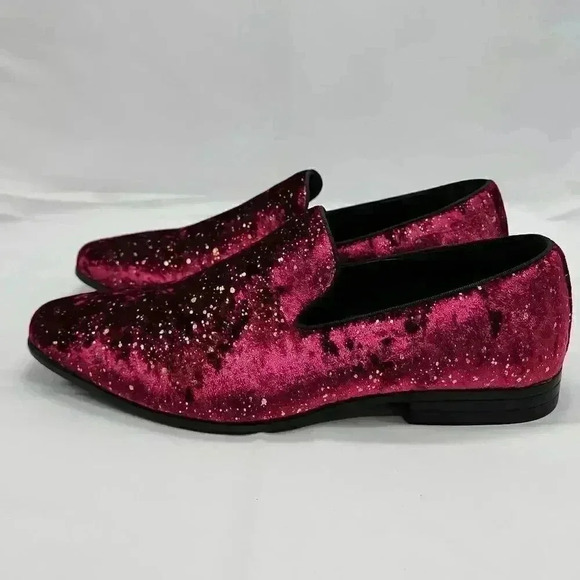 NWT Stacy Adams Men's Stellar Plain Toe Glitter Slip-On Shoes Burgundy Size 9.5 - Picture 3 of 9